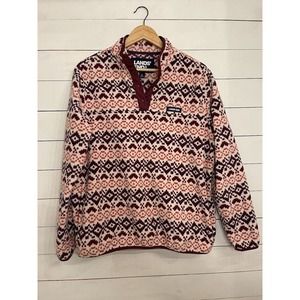 Lands End Heritage Quarter Snap Fleece Pullover‎ Large Burgundy Orange Fair Isle